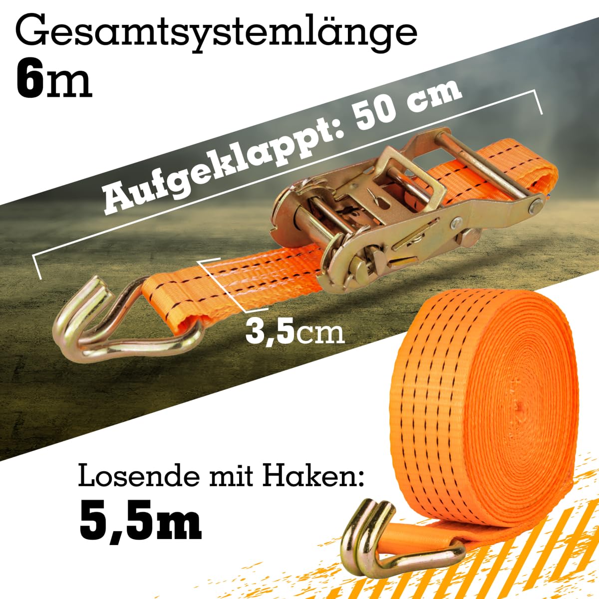 Safetytex Spanngurte mit Ratsche und Haken 2000 kg - 6 Meter - 35mm Zweiteilig - Zurrgurt - Ratschengurt - Hochwertiges Polyester - Sicherer Transport & zuverlässige Ladungssicherung (20 Stück)
