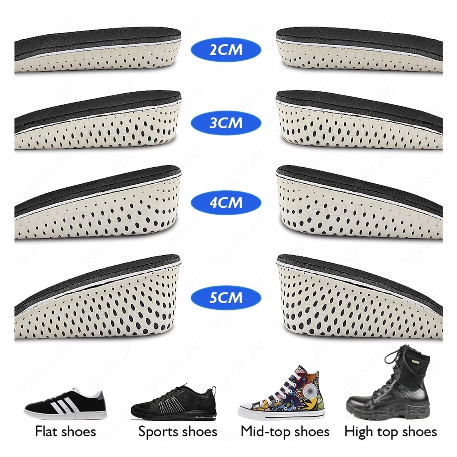 Plantillas Altura Plantillas for medio zapato con aumento de altura, 6 uds./3 pares, inserción en el talón, zapatos deportivos, cojín, soporte for el arco, plantilla de suela Invisible de 2-5 CM(Heigh