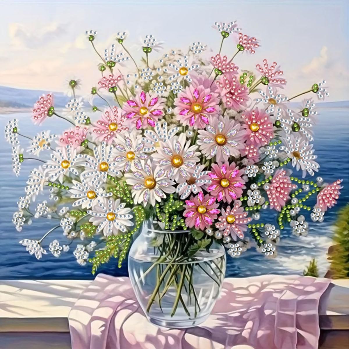 LEADINTOP ダイヤモンドアート 花 海辺 不規則ビーズ 30X30cm ビーズアート キット モザイクアート 人気 初心者 大人 子供 DIY 手作り 手芸キット プレゼント 芸術品 装飾