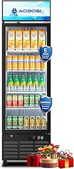 Commercial Merchandiser Refrigerator,12.29 Cu.Ft Glass Door Display Refrigerator,Upright Beverage Fridge with Soft LED Light,Customizable Lightbox,Universal Casters, Adjustable Shelves