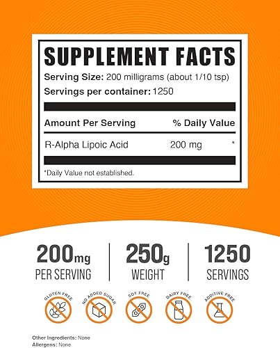 Miniatura 2 de BulkSupplements. com Polvo de ácido R-alfa lipoico - Suplemento ALA - Ácido alfa lipoico R 200 mg - Suplemento antioxidante - Polvo de ALA - 200 mg