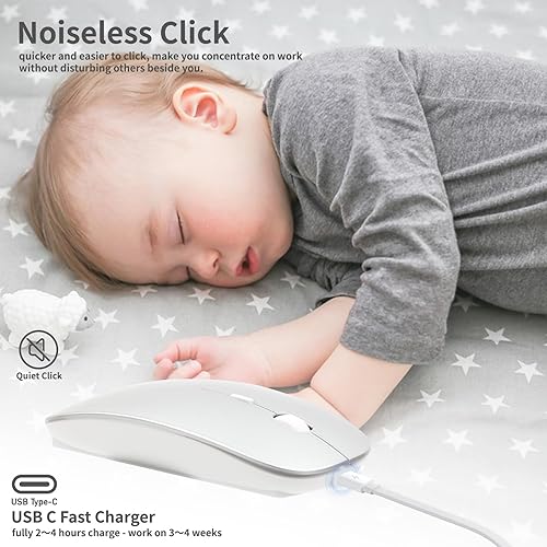Miniatura 4 de Mouse inalámbrico USB C Bluetooth para laptopiPadiPhoneMacPCMacBook Air, mouse óptico silencioso portátil recargable con Bluetooth y receptor USB-A