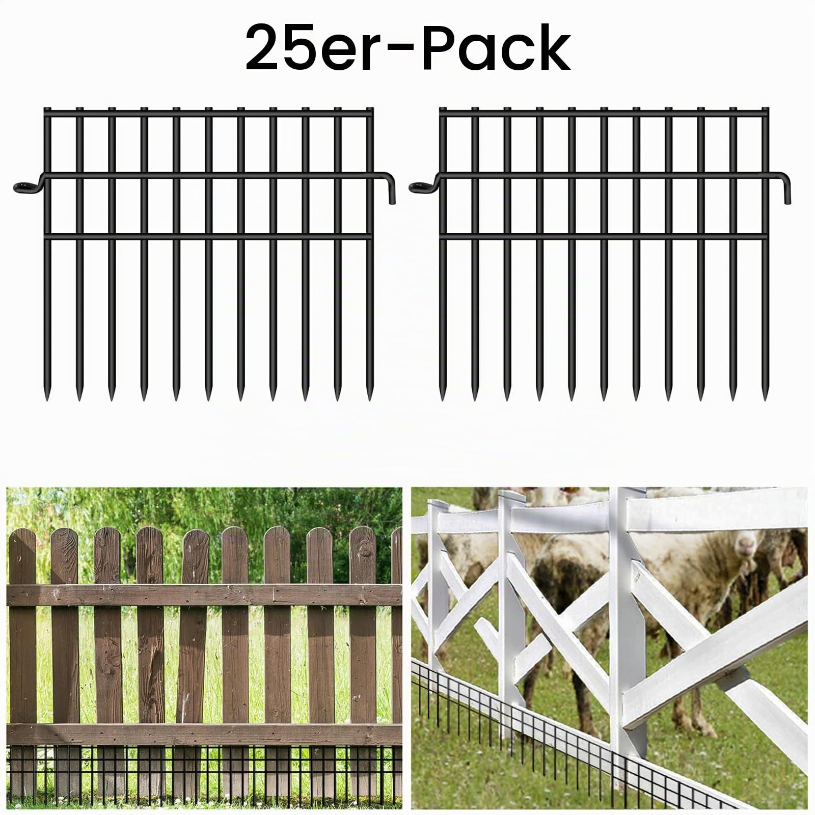 25 Stück Metall Gartenzaun Dekorativer, Steckzaun für Hunde | 825CM(L) X 43CM(H) Garten Metallzaun Zaunelemente, Tier-Absperrzaun, Zaun für Hunde