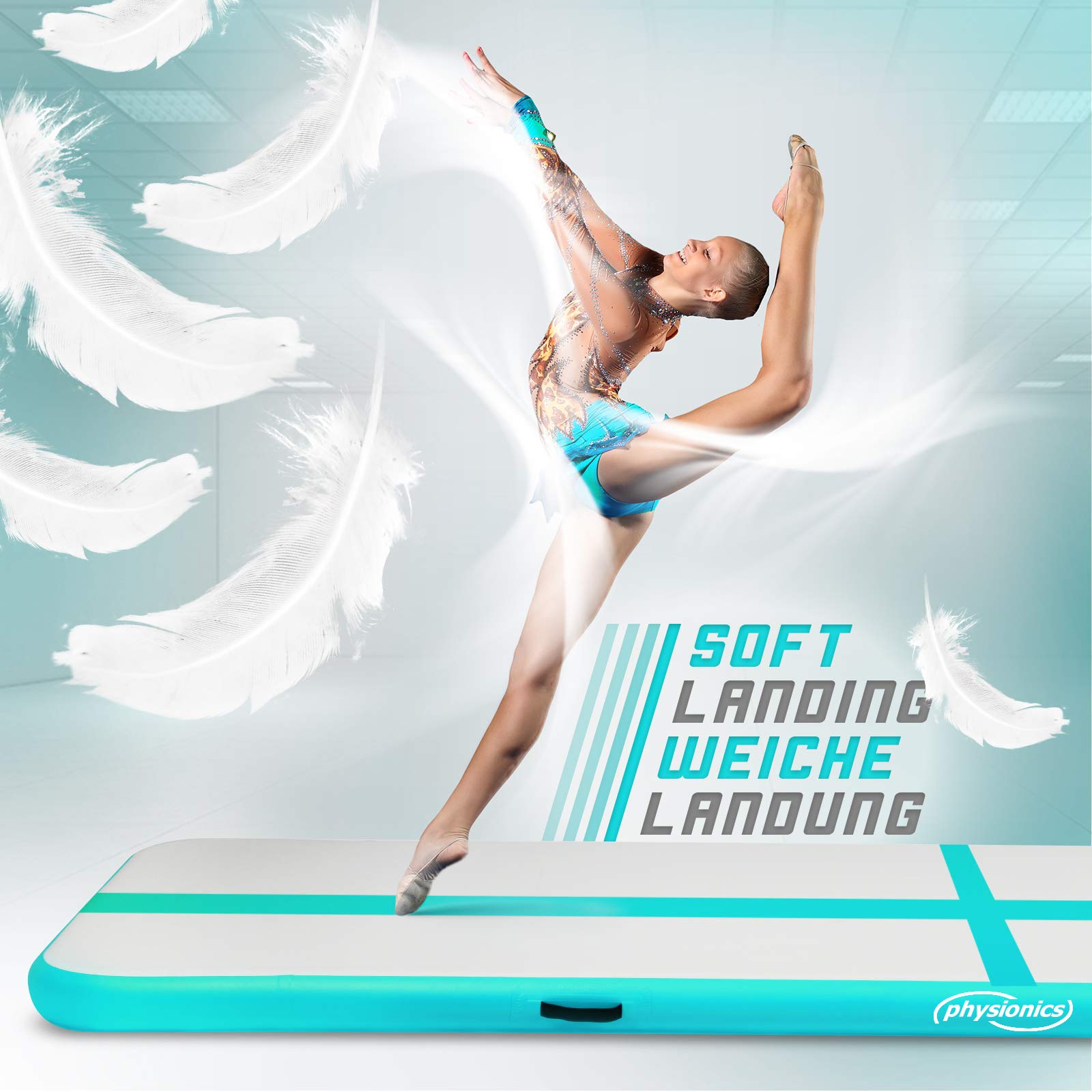 Physionics® Air Matte Track - 3/4/5/6/7/8 m, aufblasbar, mit elektrischer Luftpumpe, Farbwahl - Turnmatte, Gymnastikmatte, Tumbling Matte, Trainingsmatte, Fitnessmatt, Yogamatte