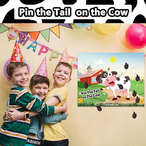 Miniatura 5 de Pin The Tail on the Cow - Juego de fiesta de cumpleaños, suministros de fiesta de cumpleaños de granja, juegos de fiesta de cumpleaños para niños