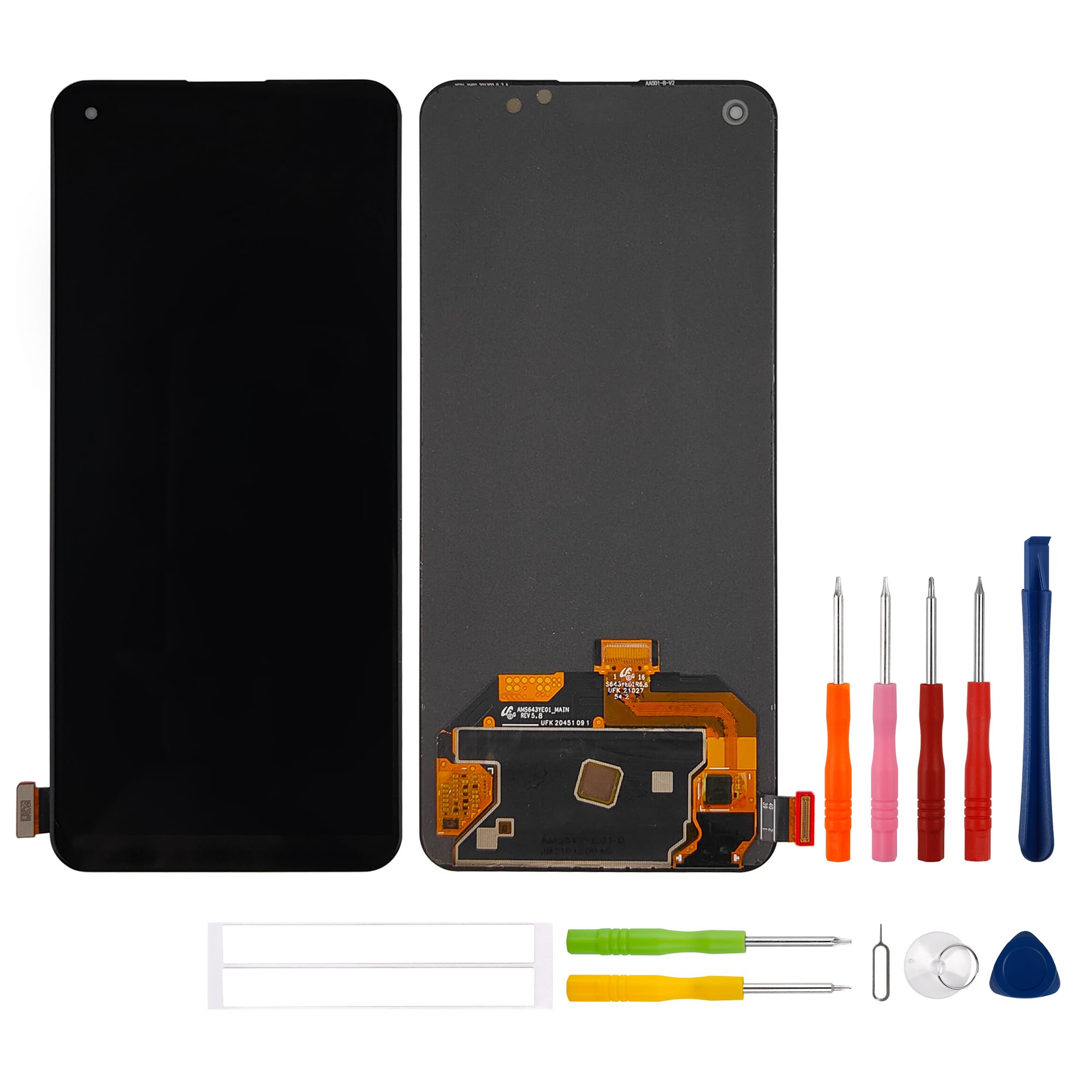 Brandneu 6.43" AMOLED Display Kompatibel mit OnePlus Nord 2T CPH2399, CPH2401 LCD Display Touchscreen Digitizer mit aktualisiertem Reparaturwerkzeugsatz-Schwarz