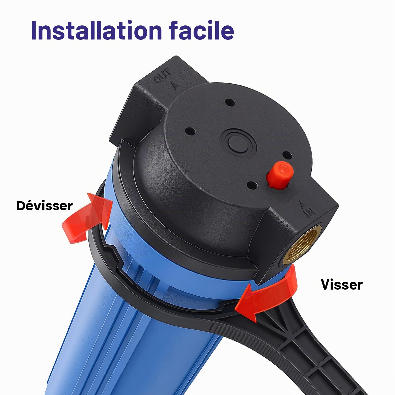 Geekpure 10" Standard Boîtier Bleu pour Filtre 2,5" x 10" -3/4" Femelle BSP Entrée/Sortie avec Clé de Décompression et Support