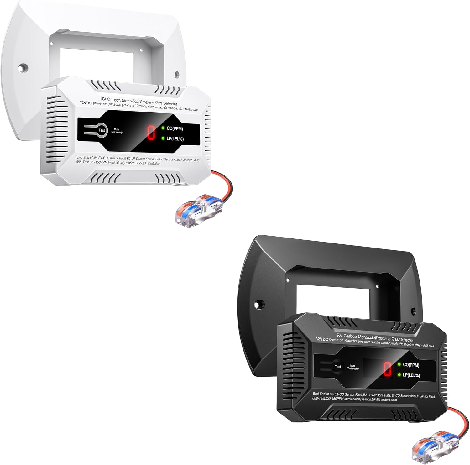 Nuleto RV Dual LP/CO Alarm，RV Carbon Monoxide & Propane Gas Detector with Separate LED Indicator Light, Early Warning to Ensure RV Camping Safety Travel (with 1 Bracket), Black&White