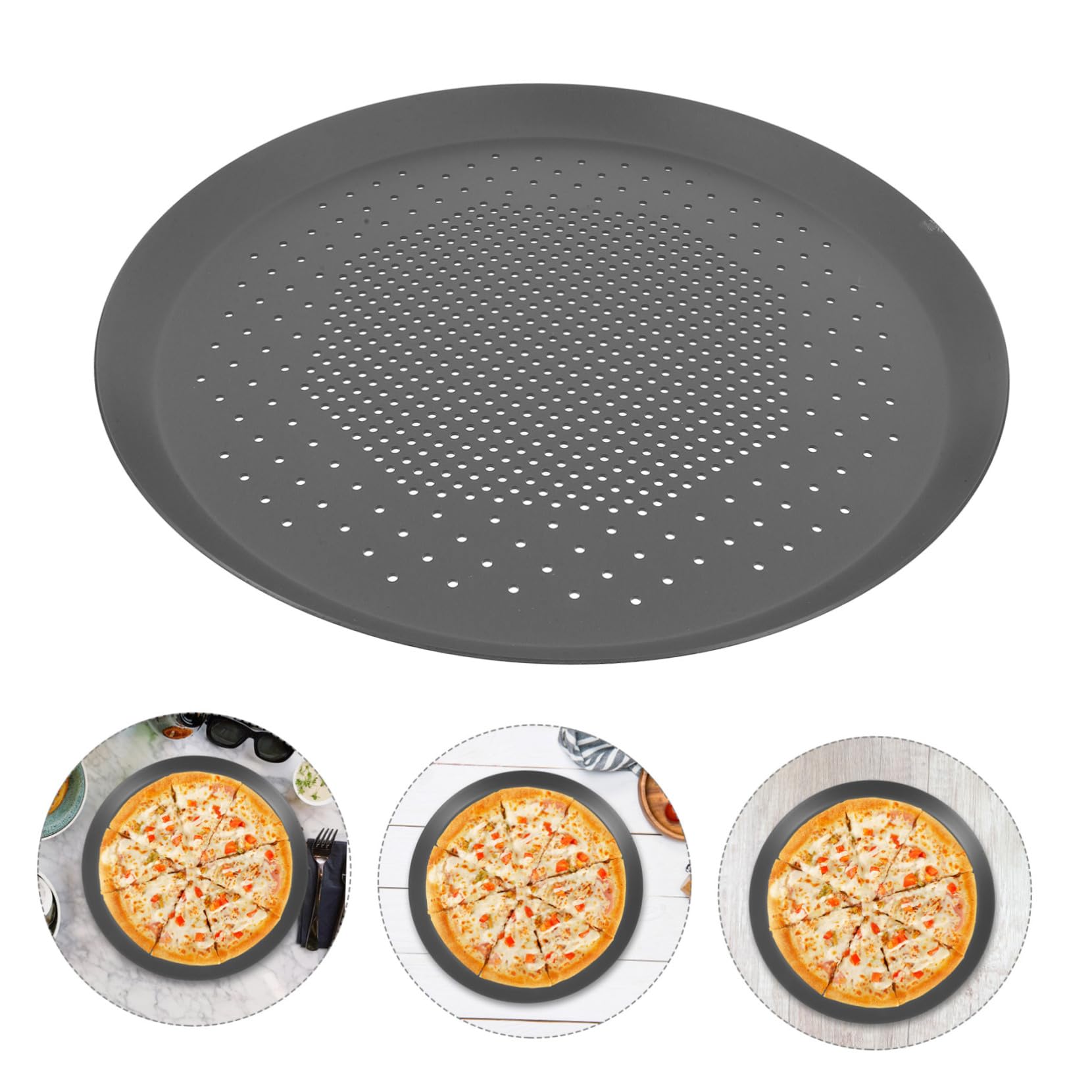 Bandeja para Hornear Pizza Redonda de 11 Pulgadas de Aleación de Aluminio | Antiadherente Agujeros, Circulación Uniforme del Calor, Limpieza Fácil