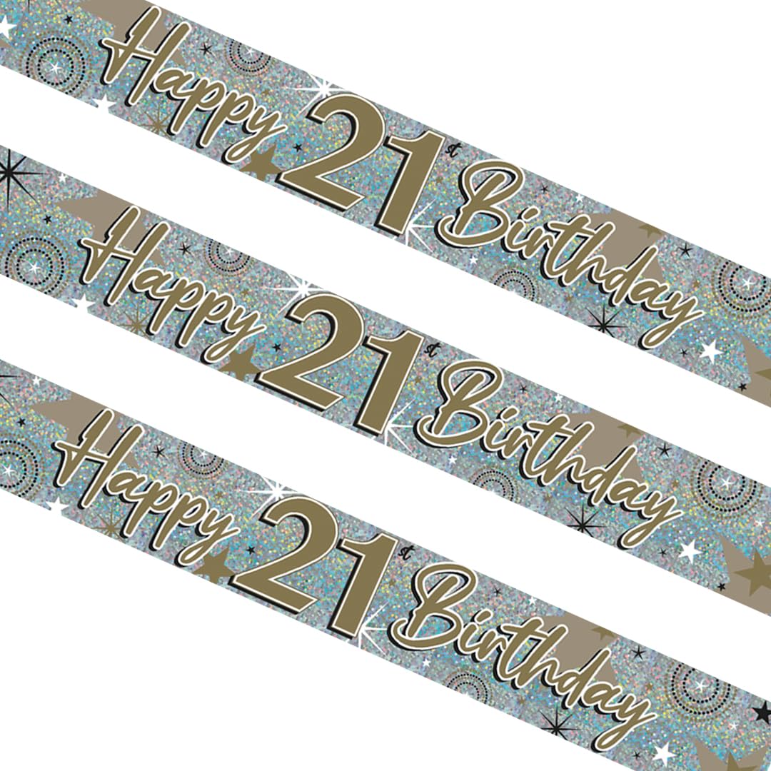 Sparkling Gold 21st Birthday Banner – 260cm Holographic Foil Party Decoration with Repeating Text
