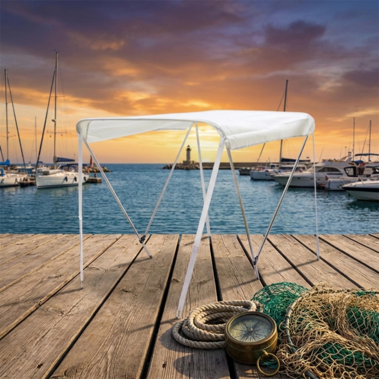 harayaa Tettuccio Barca Bimini Top Copertura Parasole Riparo Nautico Leggero Telaio in Alluminio Stabilità Migliorata Arco Superiore Aderente Protezione da
