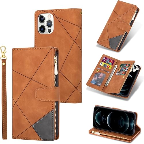 UEEBAI Funda tipo cartera para iPhone 12, iPhone 12 Pro de 6.1 pulgadas, funda vintage de piel sintética de alta calidad con ranuras para tarjetas,