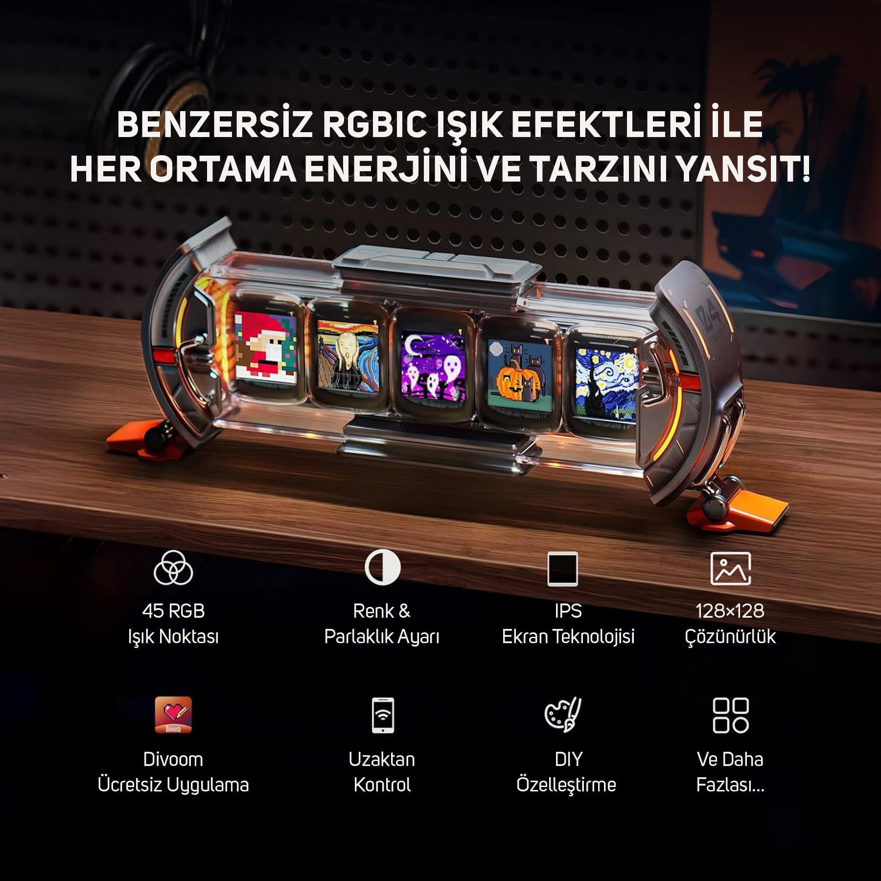 Divoom Times Gate Pixel Art Bilgilendirici Ekran, WIFI 5 adet 128