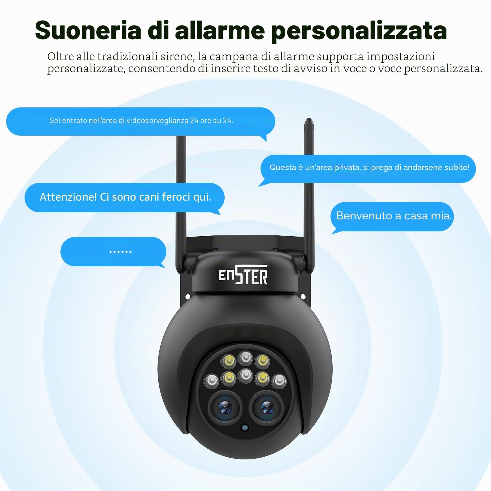 ENSTER PTZ Telecamera Wi-Fi Esterno con Doppio Obiettivo, 8X Zoom Híbrido,Visione Notturna a Colori,Audio Bidirezionale