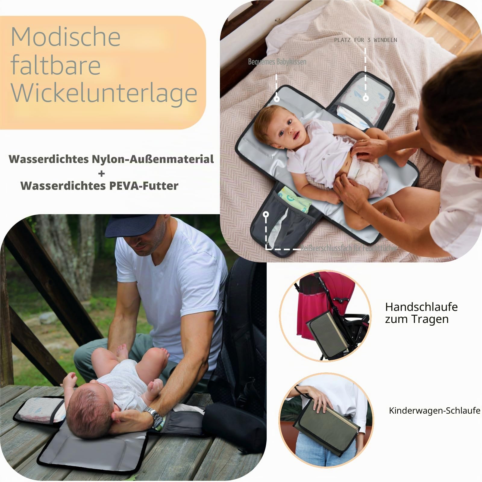ROSEGIN Wickelrucksack Groß - Baby Wickeltasche Rucksack Wasserdicht & Leicht mit Wickelunterlage, Schnullertasche & Kinderwagenhaken - Diaper Bag Babytasche für Mama & Papa