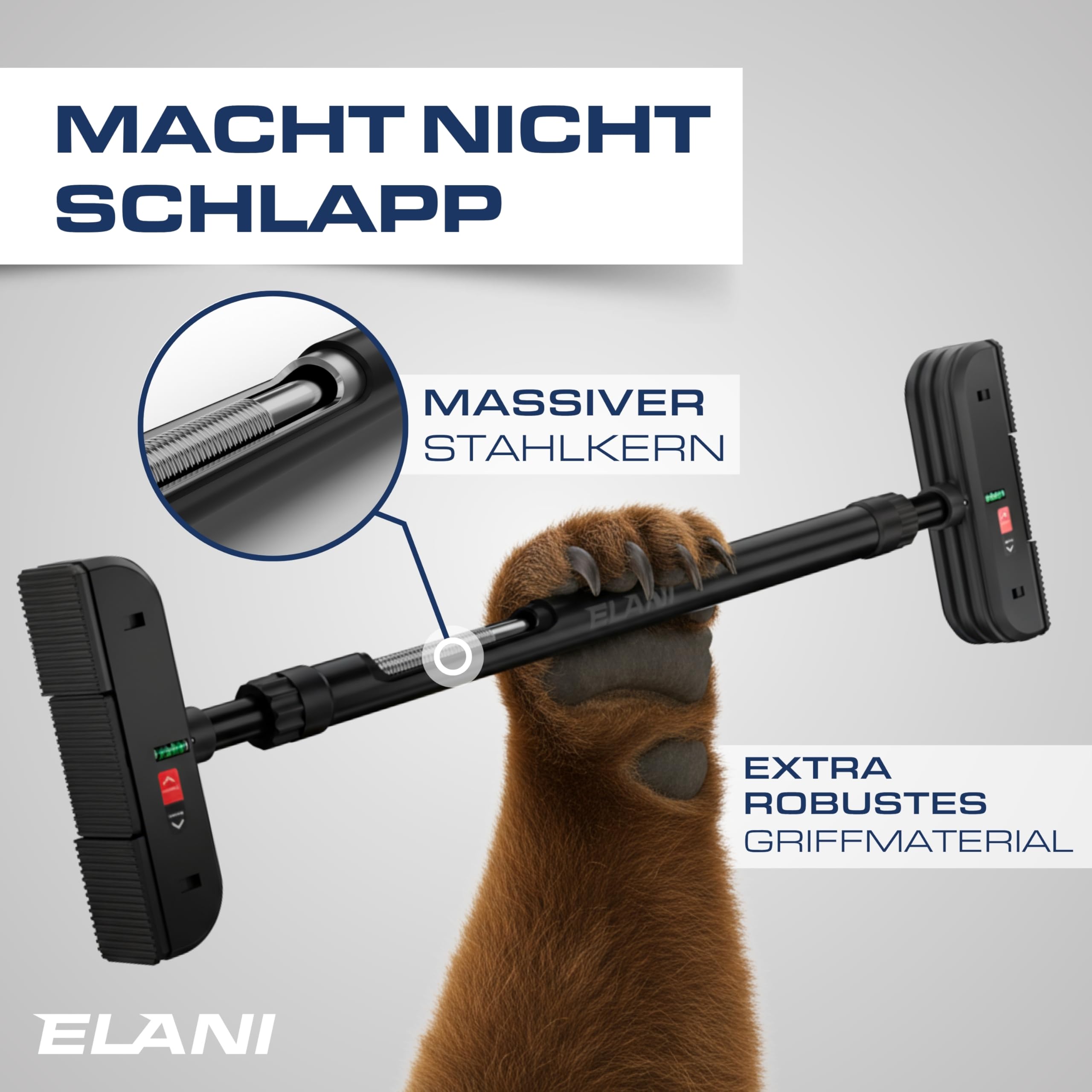 ELANI – sichere Klimmzugstange 75-95 cm bis 200 kg für Türrahmen ohne Bohren mit innovativer Gewindesperre – Pull Up Bar, Türreck Klimmzugstange Türrahmen, Klimmzug, Klimzugststange