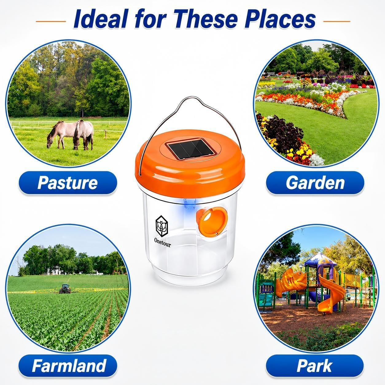 Lot de 4 pièges à guêpes d'extérieur à suspendre, à énergie solaire, pièges à frelons jaunes, réutilisables, attrape-guêpes d'abeilles pour jardin, terrasse, cour, verger