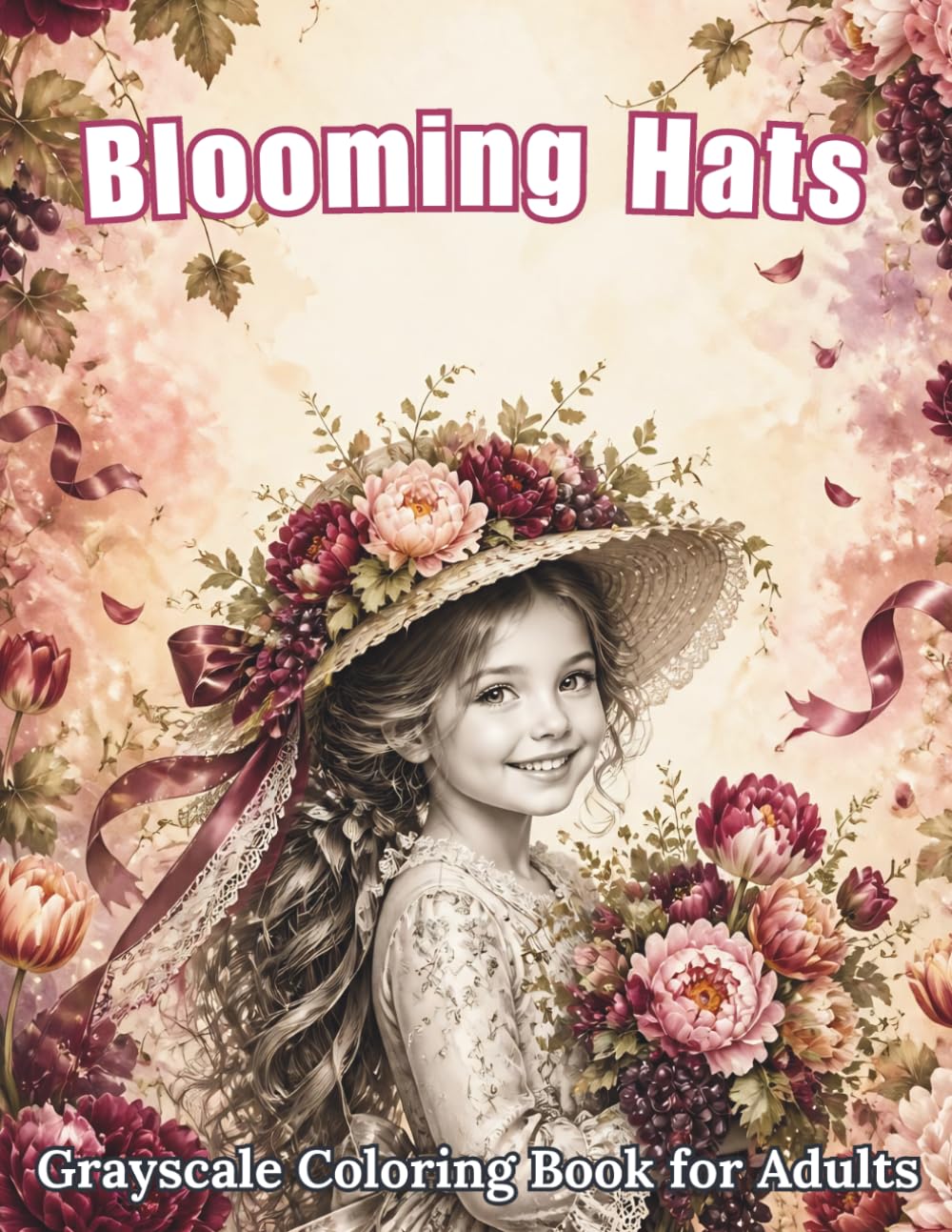 Blooming Hats Grayscale Coloring Book for Adults: 52 Realistic Girl Portrait Designs Perfect for Stress Relief and Relaxation (Grayscale Tones Collection)