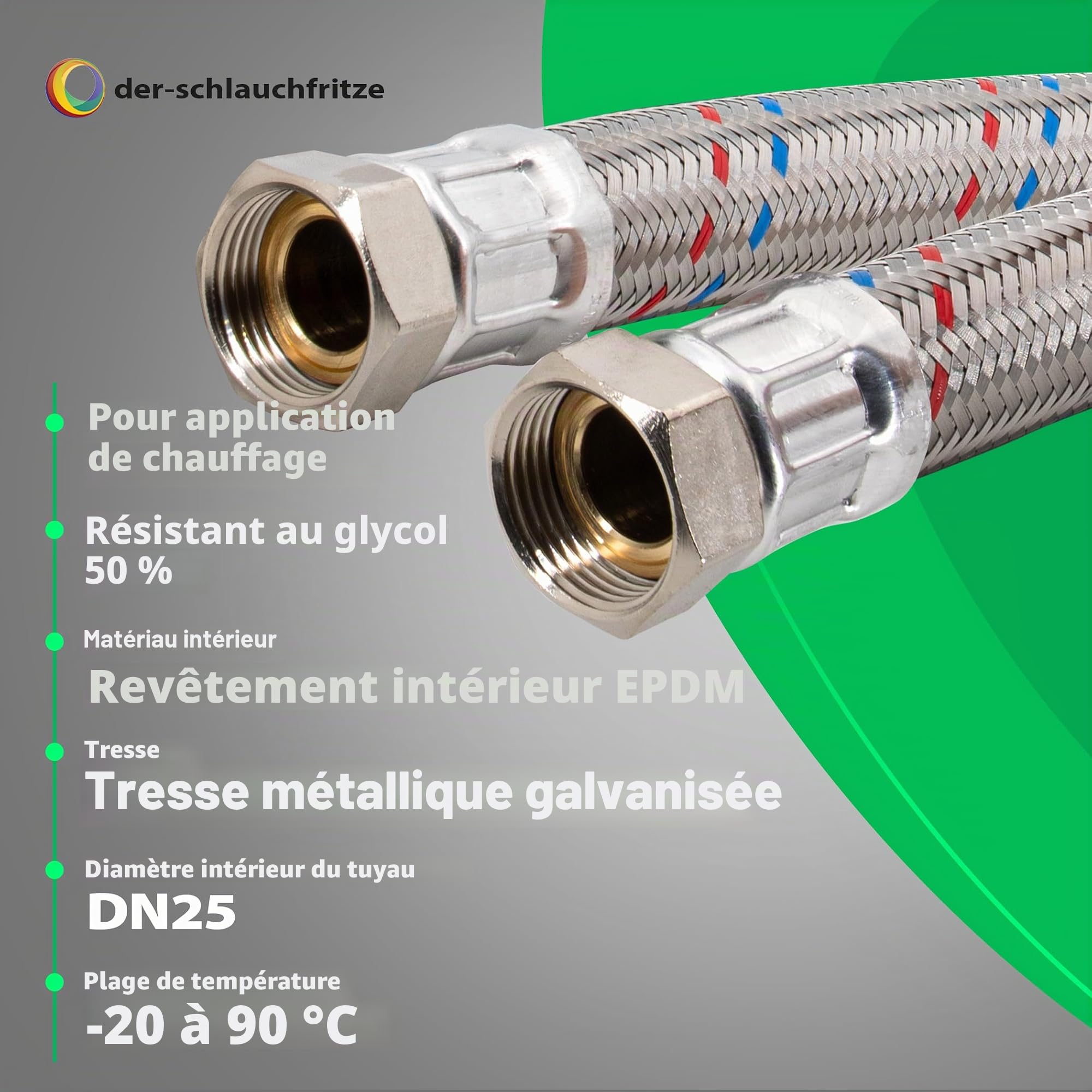 Tuyau Blindé 1"ÜM x 1"ÜM (DN25) - 1,00m / 1.000mm