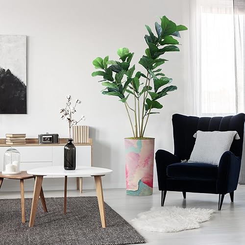 Miniatura 2 de Árbol artificial en maceta contemporánea, ficus lyrata falsos árboles de seda para decoración del hogar en interiores y exteriores, altura total 66