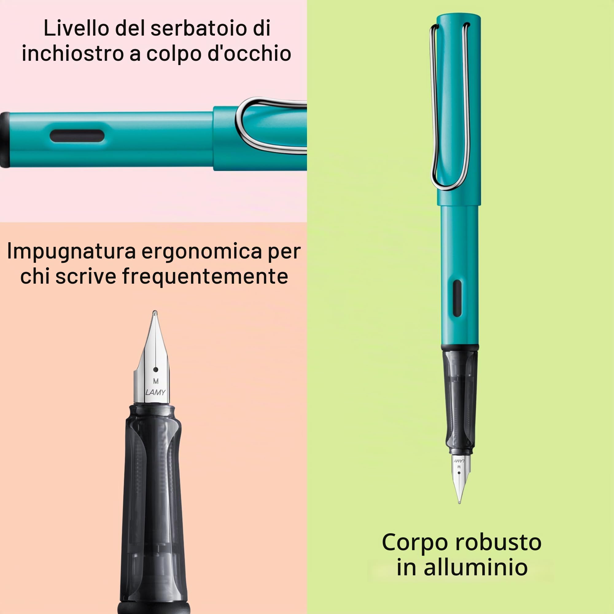 Lamy AL-star turmaline - Stilografica con impugnatura ergonomica e pennino in acciaio lucido misura M - corpo in alluminio leggero - cartuccia T 10 blue inclusa - destrimani