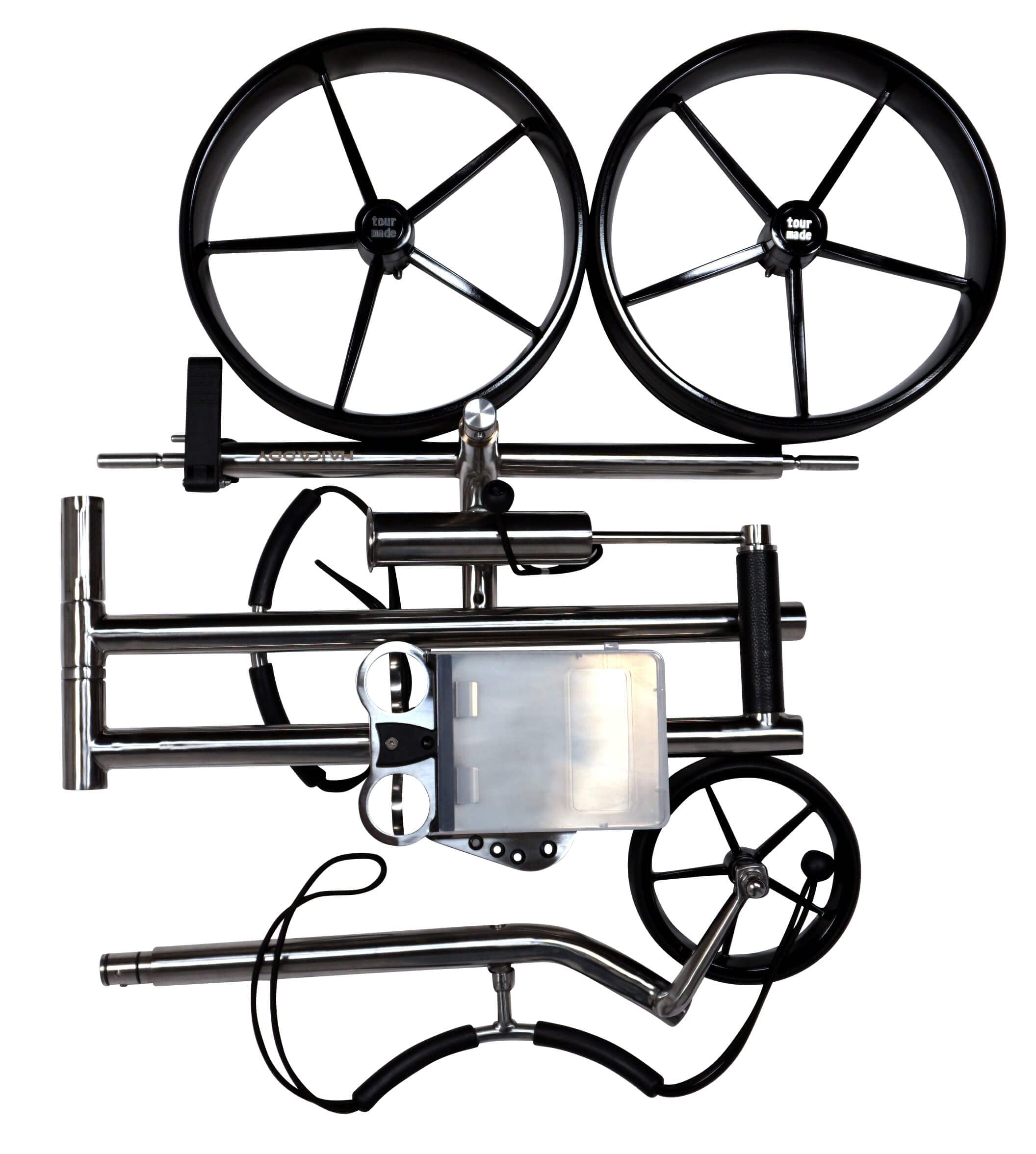 tour made HC3X Premium Golf Pushtrolley I klappbar & zerlegbar I 3 Rad | edles Design I manueller Golftrolley aus Edelstahl I inkl. Transporttasche, Schirm- & Scorehalter I Deutsche Markenqualität