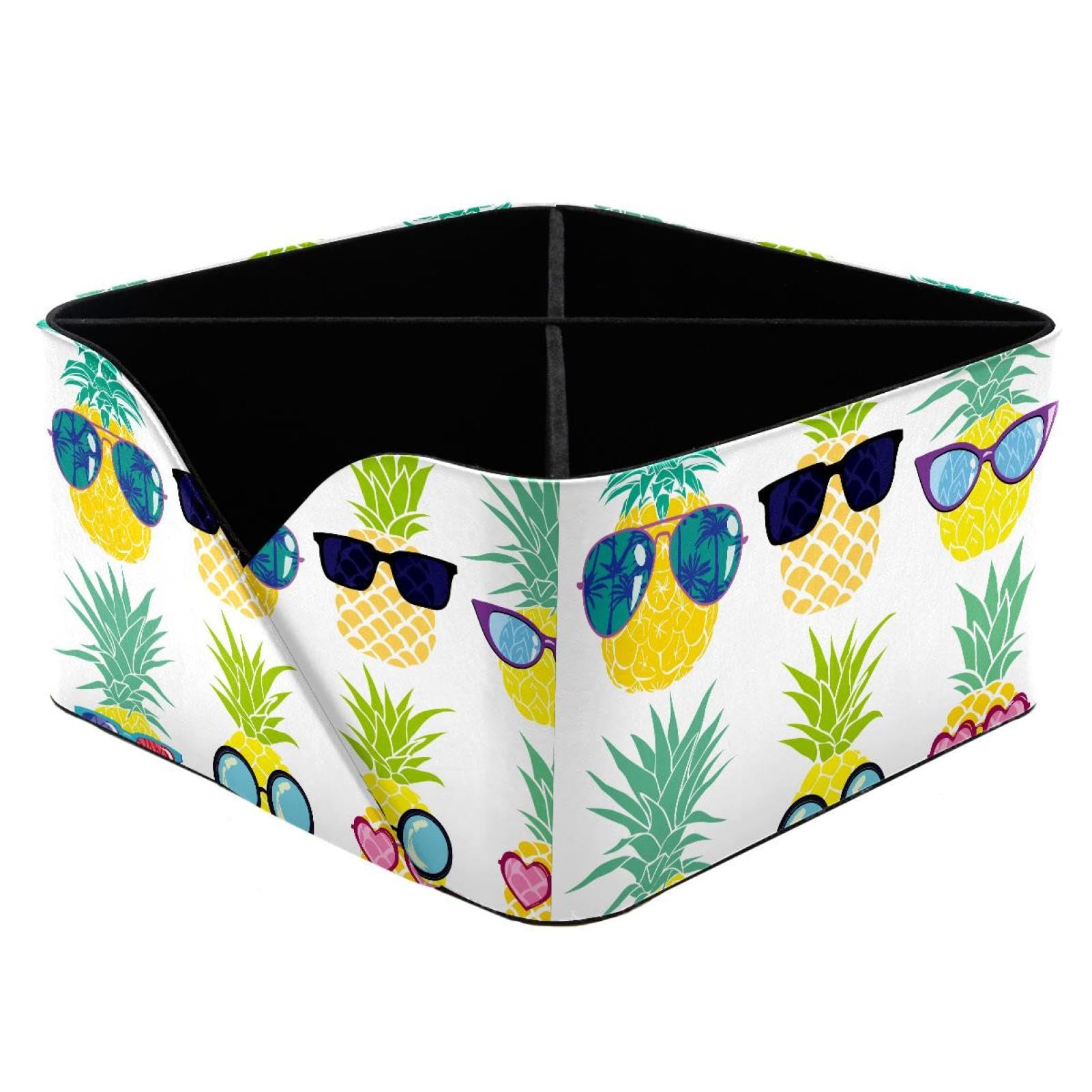 KengjuTesu Pineapple with Glasses Desktop Organizer Pen Holder, Rectangular Pencil Cup for Office, Study and Makeup Stations