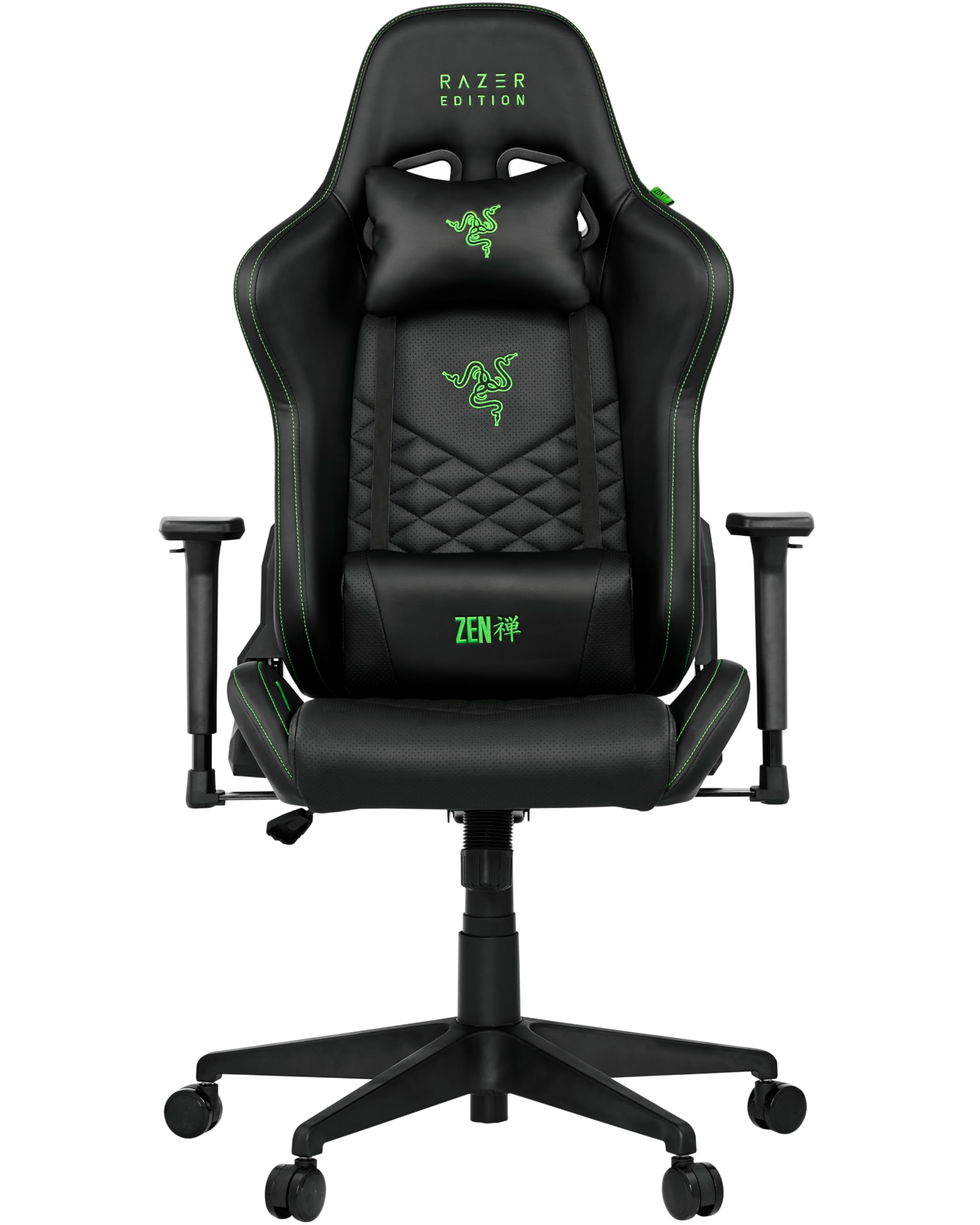 Razer Edition Tarok Natrix - Sedia da gaming in pelle sintetica traspirante, trapuntata, con braccioli 3D, funzione basculante, cuscino lombare e cuscino, fino a 130 kg, colore: Nero