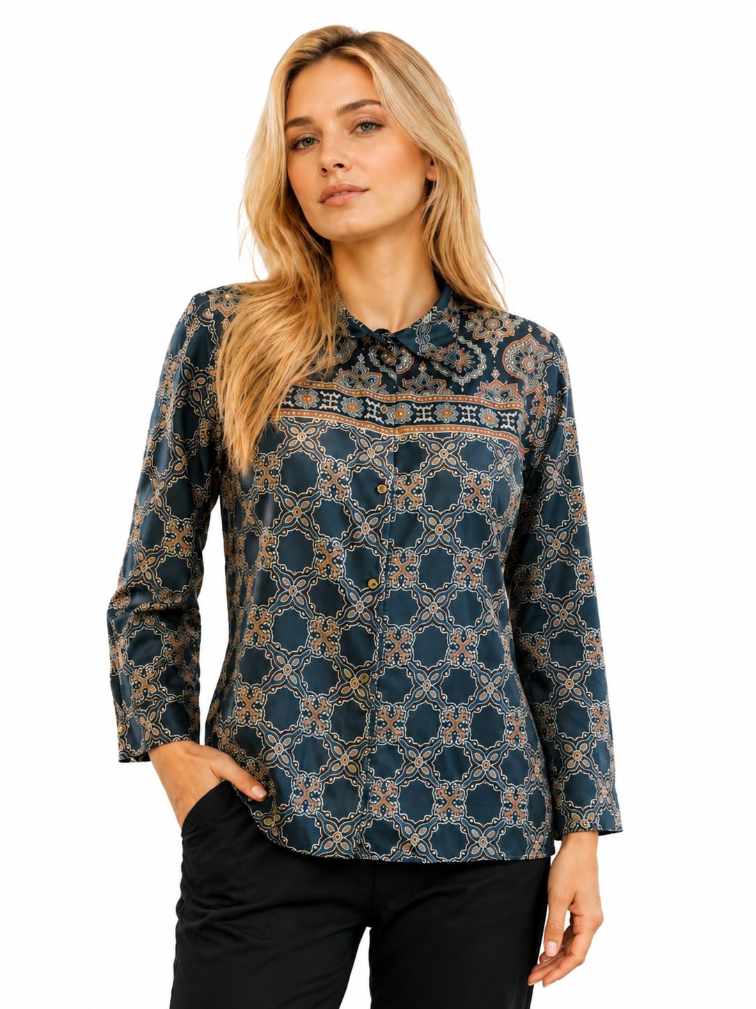 amazon brand - inkast Women Casual Shirt | Ethnic Print | Cotton | Spread Collar | Regular Fit-picture-20