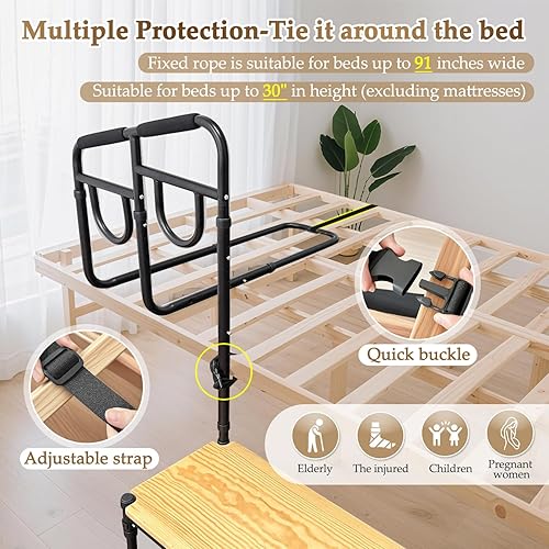 Miniatura 6 de Taburete de cama con asa para ancianos, personas mayores, adultos, seguridad para camas altas, taburete médico para mesita de noche, barandilla para