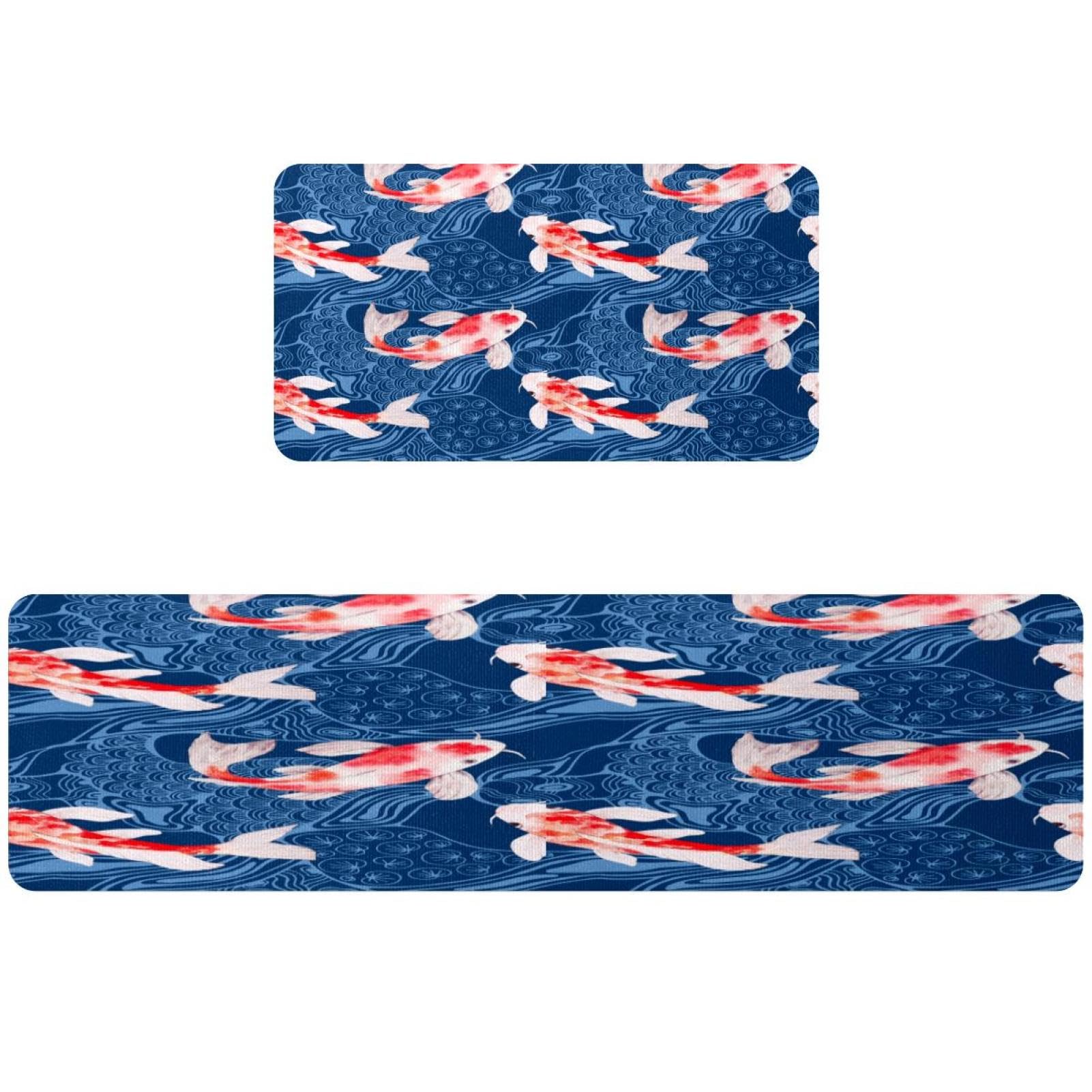 Tapete de cocina para cuarto de lavado alfombra de dos piezas decorativa lavable olas koi