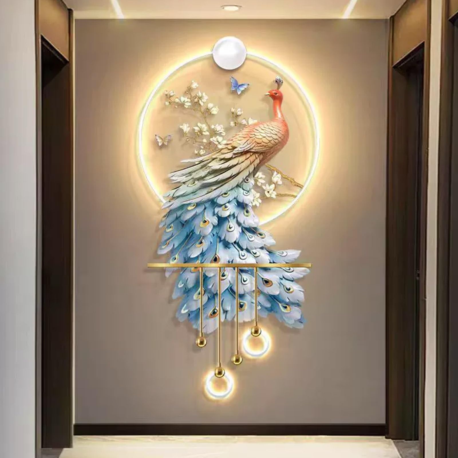 Rzeźby ścienne 3D, malarstwo dekoracyjne, kreatywne dekoracje ścienne LED, duże podświetlane rzeźby, do sypialni, salonu, korytarza, wejścia(Blue,70 * 140cm)