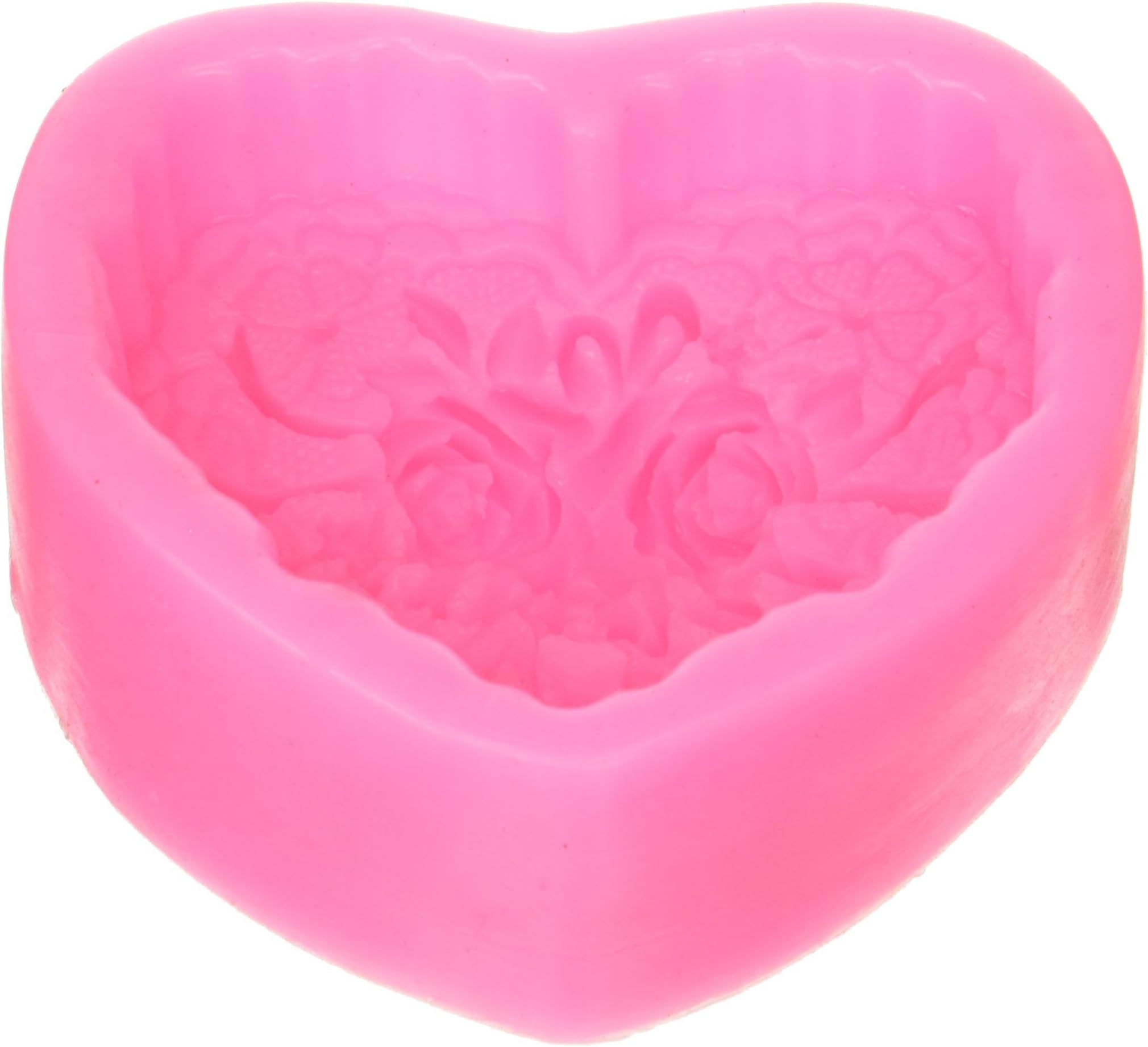 Moldiy Heart Shape Silicone Soap Making Art Clay Craft Mold with Delicate Floral Pattern
