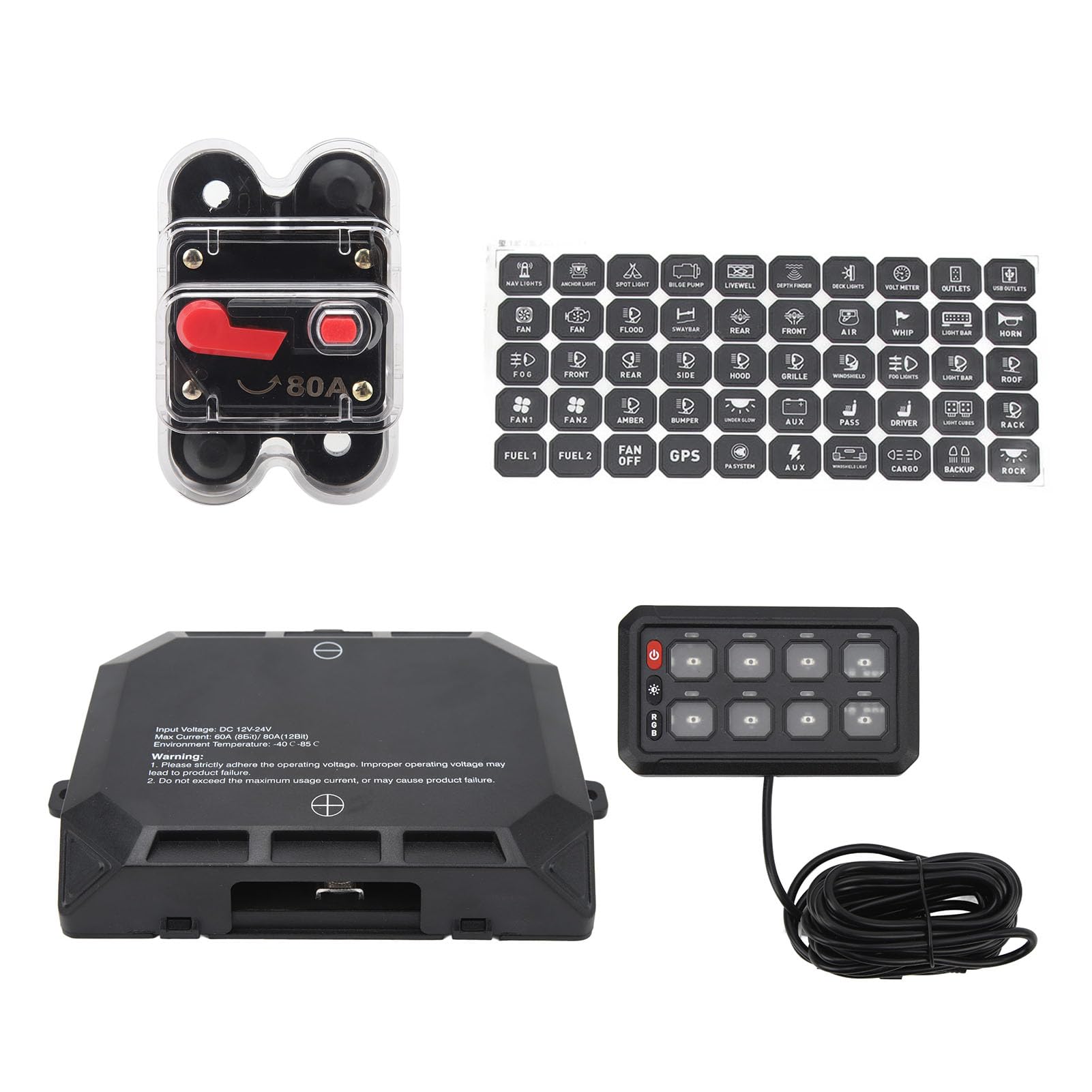 Kit Pannello di Controllo Interruttori, KIMISS Pannello Interruttori a 8 Gang Controllo Luci RGB di relè di Controllo del Circuito Elettronico per Camion Off Road Power
