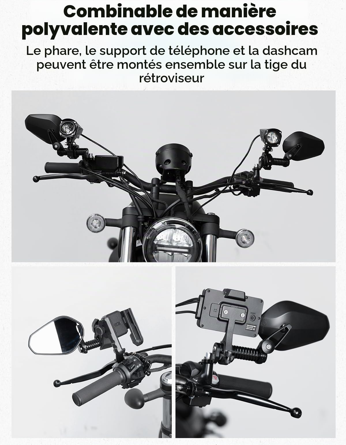 KEMIMOTO E9 Rétroviseurs Moto Homologués avec Extension CNC, Rétroviseur Universel M10, Compatibles avec les Cruisers et les Motos Route