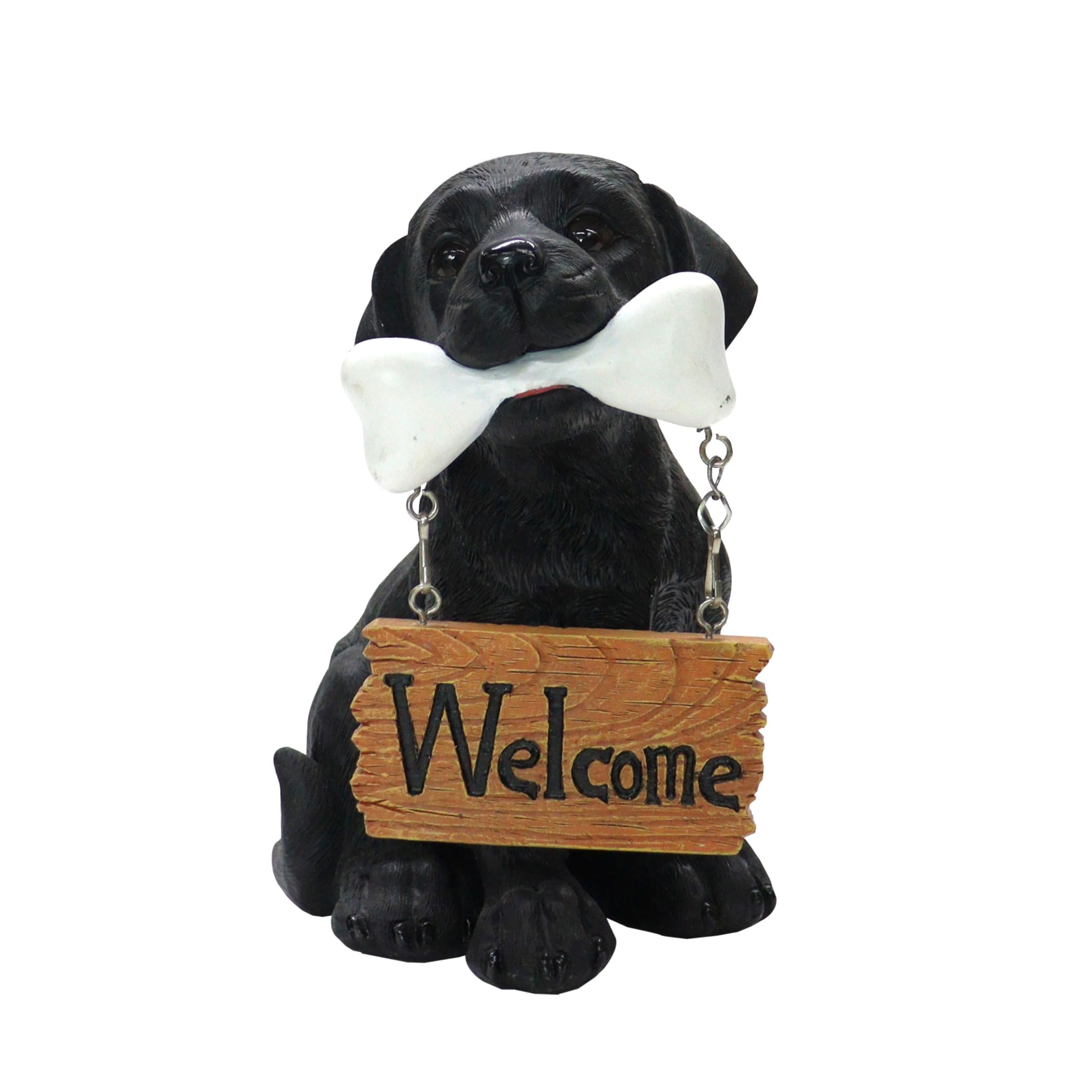 Nature's Mark Black Labrador Retriever Dog Puppy Statue with Welcome Sign Resin Garden Statue Decor 6.7" H