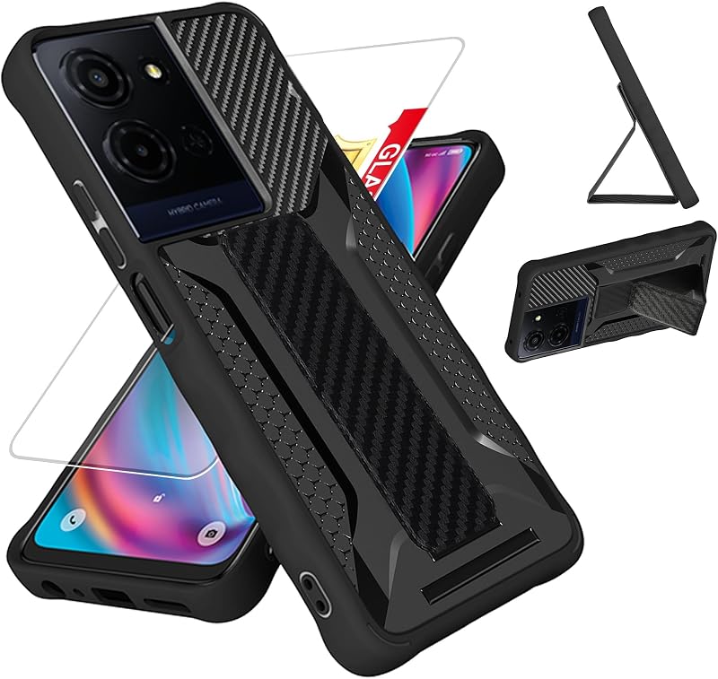 bojioderf for Lively Jitterbug Smart5 Smart 5 Phone Case Compatible for TCL K32 K33 5G Phone Case Stand Cover [with Tempered Glass Screen Protector] Hybrid Case [Folding Support Magnetic] Black