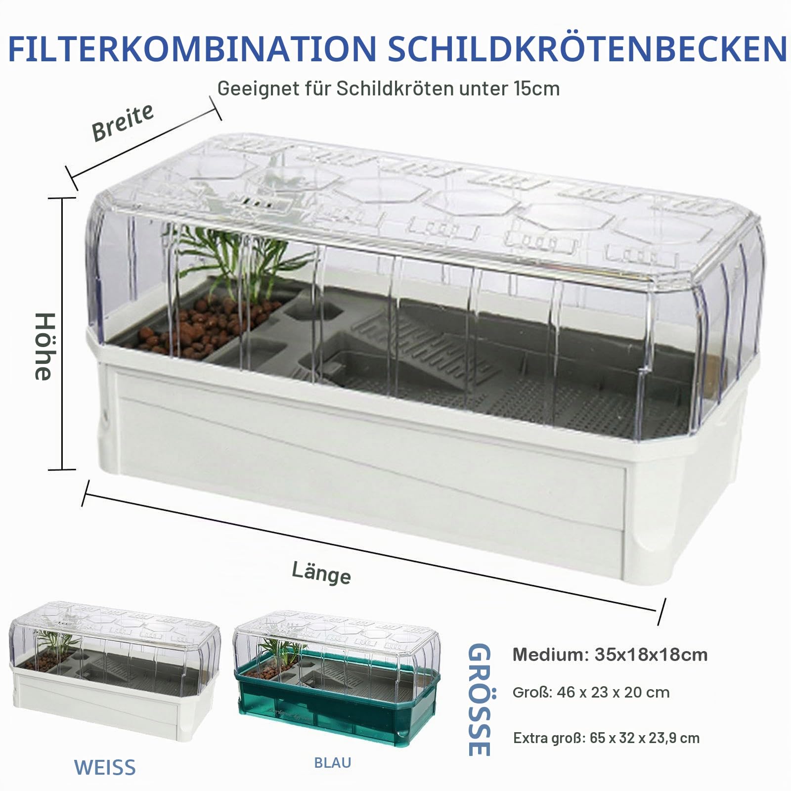 Terrarium Schildkröte - Schildkröten Terrarium Zubehör Wasserschildkröten Aquarium Komplettset mit Deckel | Wasserfiltration im Kreislauf | Terrarien für Reptilien & Amphibien | Turtles-Tank Acryl(Gre