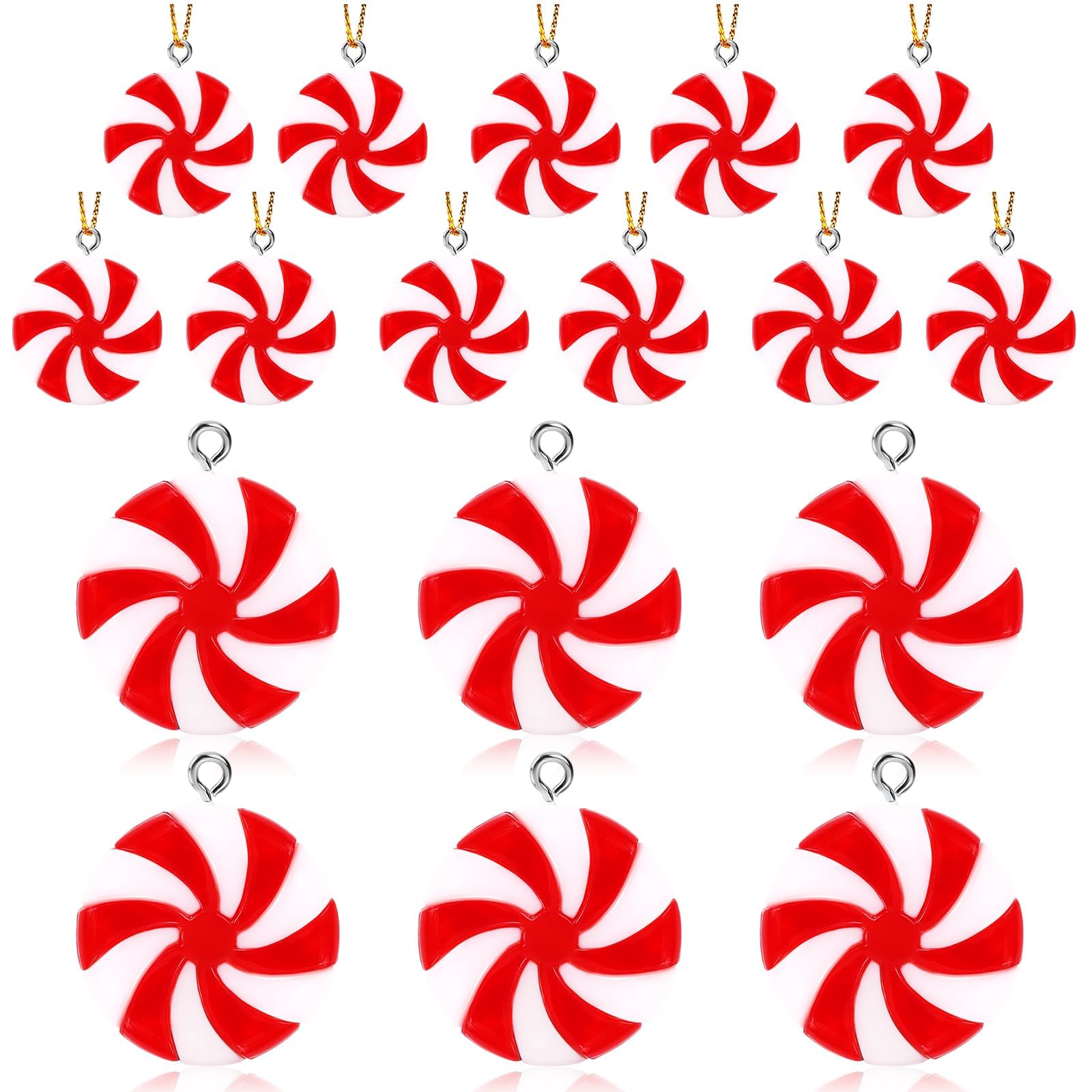 DTOFOOT 36pcs Mini Christmas Peppermint Candy Ornaments Xmas Hanging Windmill Candy Decorations for Tree Candy Charms with String Hanging Pendants for Party Favors Decor(25MM)