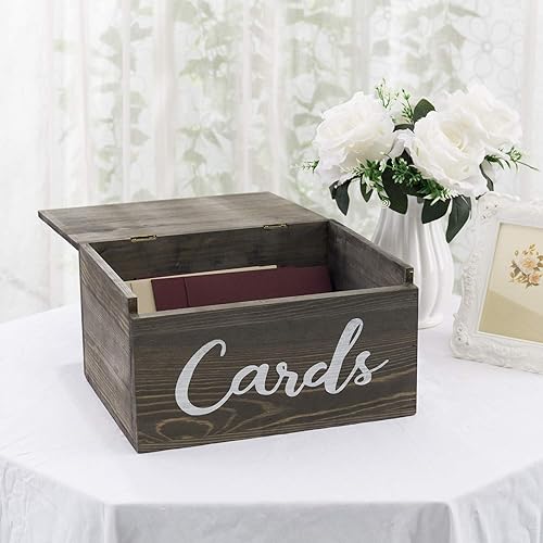 MyGift Caja de tarjetas de boda, soporte para sobres de madera maciza color gris rústico, soporte para tarjetas de regalo de recepción con tapa con