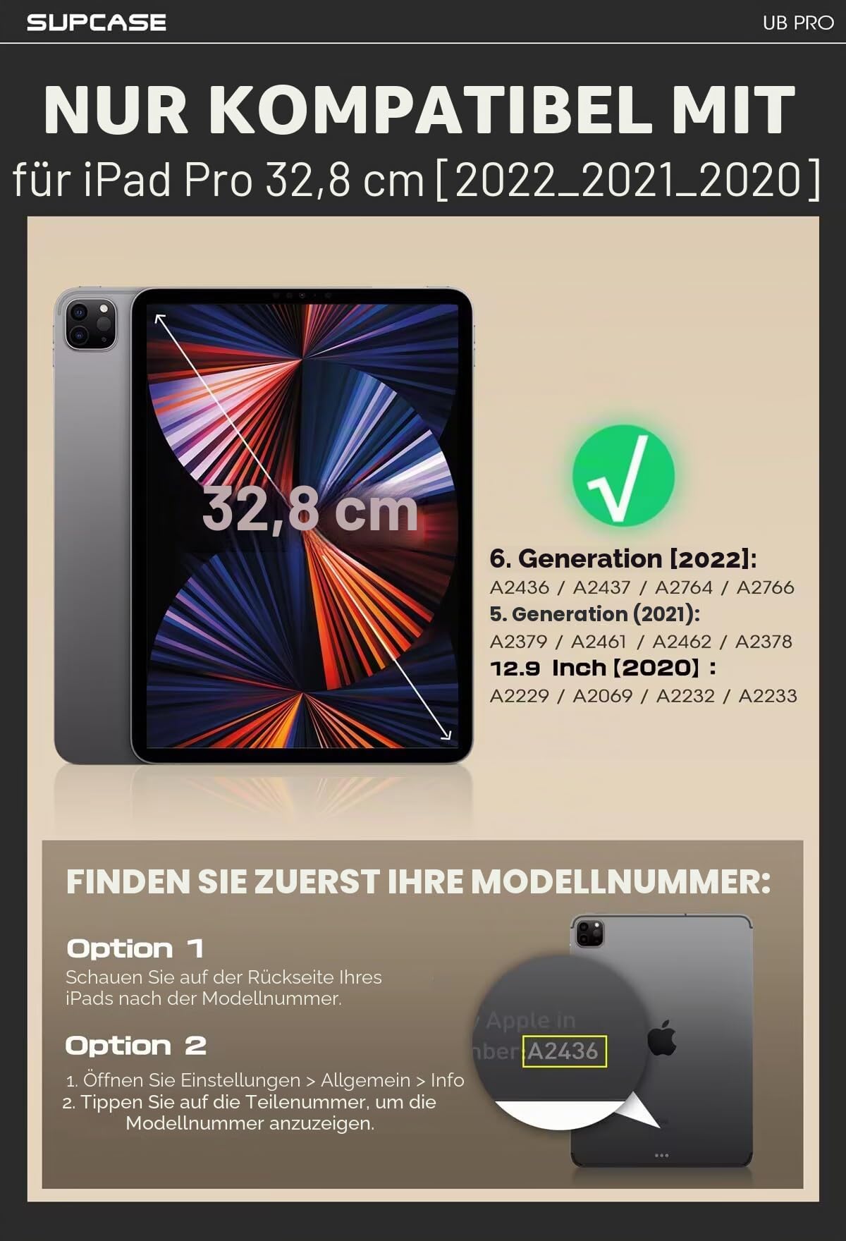 SUPCASE Hülle für iPad Pro 12.9 Zoll 2022 / 2021 / 2020 (6th/5th/4th) Bumper Case 360 Grad Schutzhülle Support Apple Pencil Laden [Unicorn Beetle PRO] mit Displayschutz und Ständer (Schwarz) | Bumper Case 360 Grad Schutzhülle [UBPRO] mit Displayschutz, St