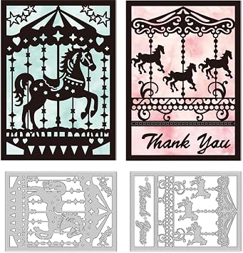 Carousel Frame Die Cuts for Card Making, Carbon Steel Cutting Dies Stencils Scrapbooking Merry-Go-Round Frame Embossing Template Dies for Birthday Party Greeting Paper Card Photo Album