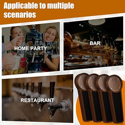 Miniatura 6 de 4 unidades de mango de madera para tocador de cerveza para Kegerator con logotipo intercambiable y 4 bolígrafos para bar, restaurante, boda,