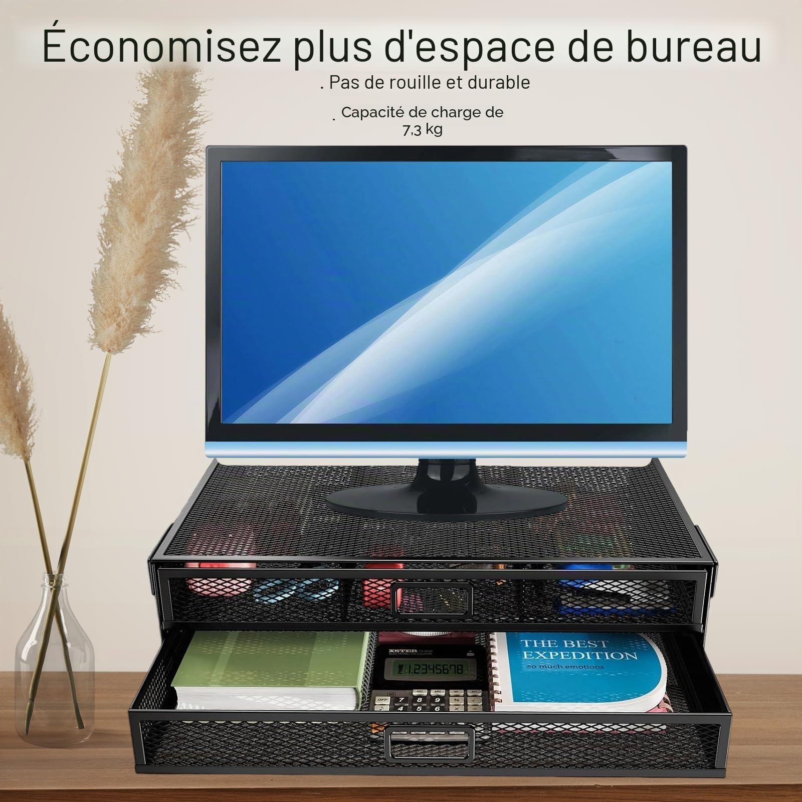 Organiseur de tiroir de bureau sans perçage,Tiroir coulissant sous bureau,Organiseur de Tiroir à Clipser en Maille,pour Maison, Fournitures d'Art