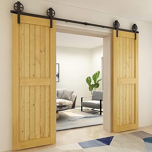 Miniatura 3 de Kit de herrajes para puerta corrediza doble de granero de 11 pies, ajuste suave y silencioso, panel de puerta de 33 pulgadas (gancho de rueda de