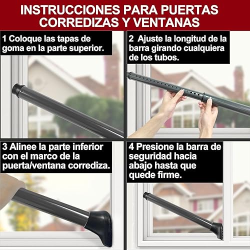 Miniatura 9 de AceMining Barra de seguridad para puerta mejorada y barra de patio deslizante, topes resistentes ajustables para el hogar, apartamento, viajes