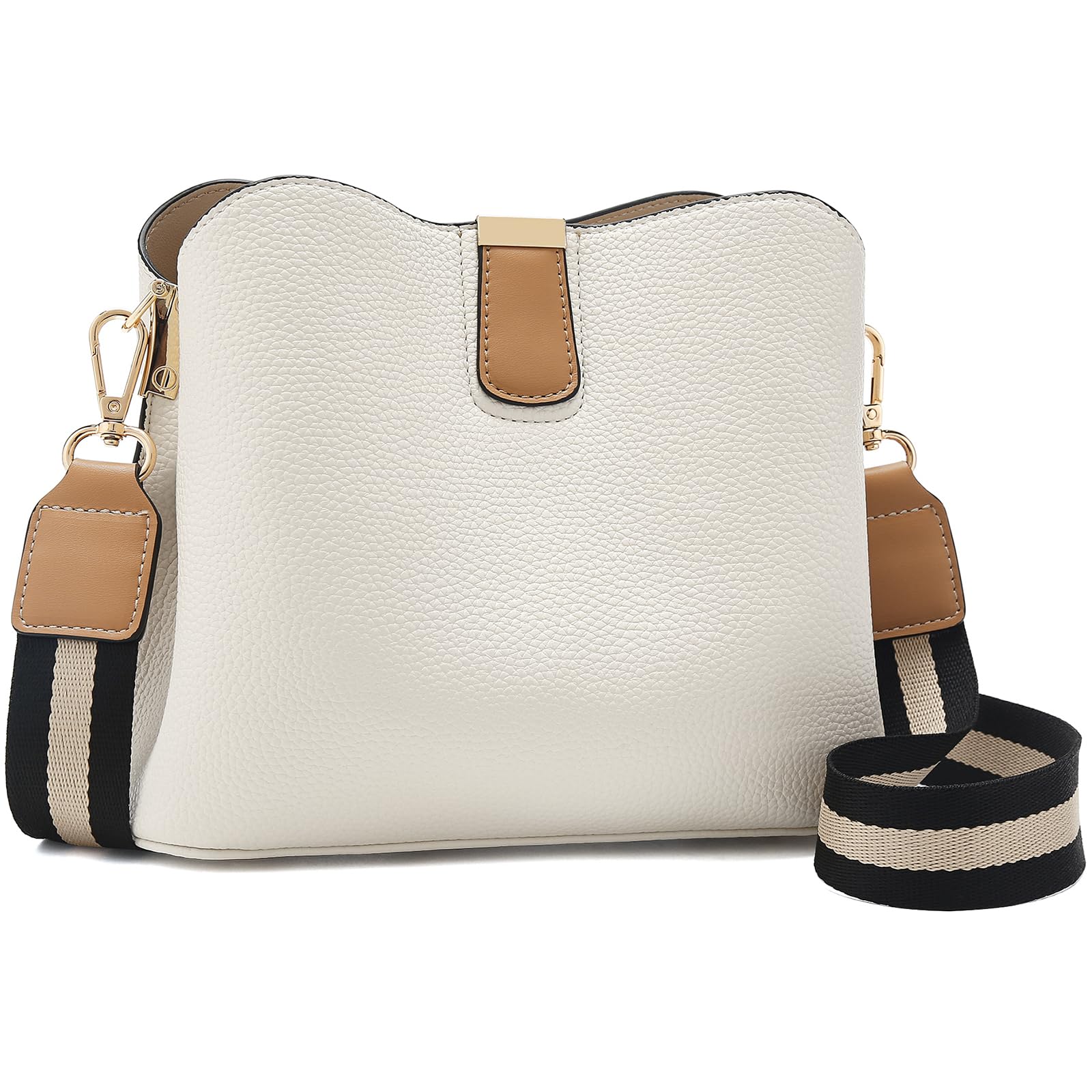 FOXLOVER Lichee Pattern Crossbody Bags for Women Vegan Leather Purses Trendy Shoulder Handbags with Wide Strap