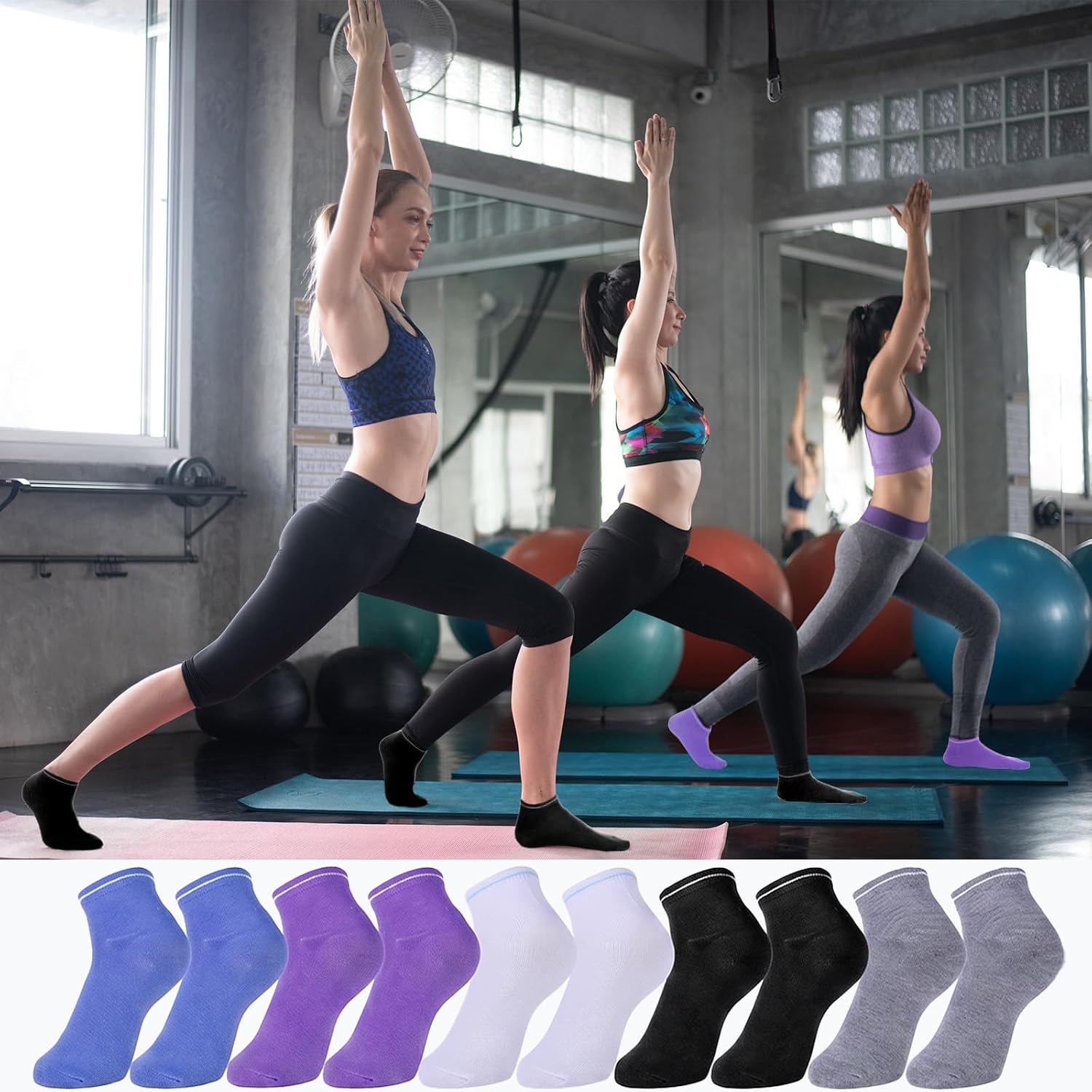20 Pairs Grip Yoga Socks for Women, Non Slip Pilates Socks Bulk, Anti Skid Barre Ballet Sock for Yoga, Barre, Hospital, Barefoot Workout