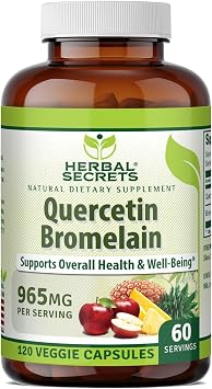 Herbal Secrets Quercetin 800mg with Bromelain 165mg, Veggie Capsules Supplement | Non-GMO | Gluten Free | Made in USA 1 Pack, 120, Count