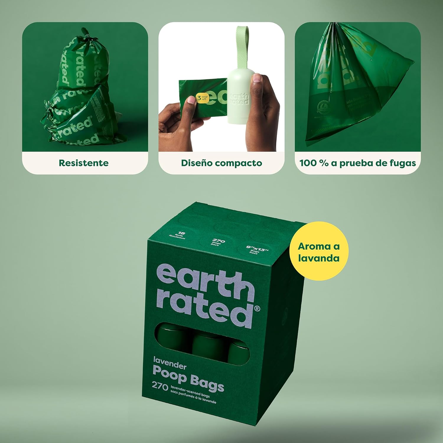 Earth Rated Dog Poop Bags Leakproof Extra Thick Pet Poop Bags Suitable for Any Size Dogs Refill Rolls Wool Scent 270 Count 3